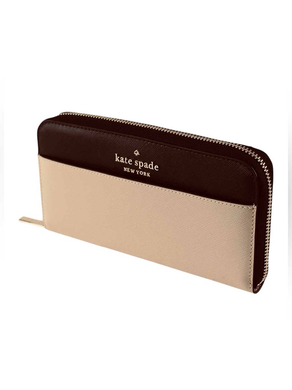Kate Spade Staci Colorblock Continental Wallet Black And Beige Saffiano Leather
